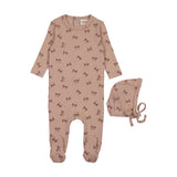 Mema Dark Pink Bow Pointelle Footie Set