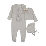 Mema Dove Blue Pointelle Footie + Slub Cardigan + Bonnet