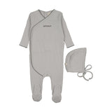 Mema Gray Dawn / Blue Embroidery Amour Embroidered Footie + Bonnet