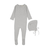 Mema Gray Dawn Pointelle Knit Footie + Bonnet