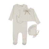 Mema Ivory Pointelle Footie + Slub Cardigan + Bonnet
