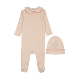 Mema Nude Pink / Coral Picot Trimmed Collar Footie + Beanie