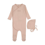 Mema Rose / Pale Pink Embroidery Amour Embroidered Footie + Bonnet