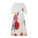 Minimal White Big Floral Printed Waisted Dress