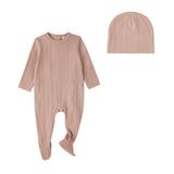 Minimoi Blush Pink Faux Cable Knit Footie Set