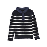 Bamboo Navy Stripe Knit Denim Collar Polo