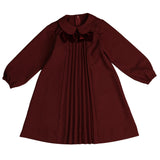 Noma Wine Neck Bow Pleated Dress