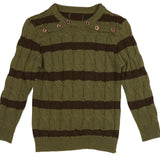 Noma Olive Striped Cable Button Knit Sweater