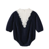 Nou Nelle Navy Corduroy Lace Romper
