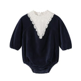 Nou Nelle Navy Corduroy Lace Romper
