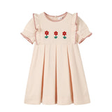 Nou Nelle Peach Pleated Embroidered Dress