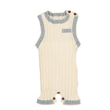 Noma Dusty Blue Grid Trim Romper