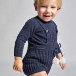 Nueces Navy Pompom Knit Romper Set