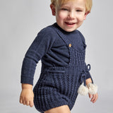 Nueces Navy Pompom Knit Romper Set