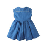 Gingersnaps Cendre Blue Vintage Marina Embroidered Collar Dress