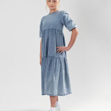 Teela Chambray Tiered Maxi Denim Dress