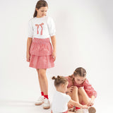 Teela Coral Gingham Bow Top