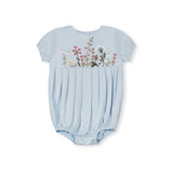 One Child Light Blue Stacy High Waisted Floral Embroidery Romper