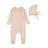 Bee & Dee Champagne Pink Organic Ditsy Wrap Footie & Bonnet