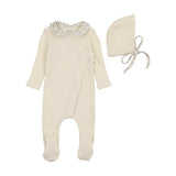 Bee & Dee Cream Shadow Boys Organic Ditsy Wrap Footie & Bonnet
