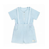 La Nina Light Blue Gingham Overall Set