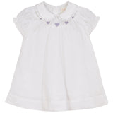 Pompomme White/Lavender Embroidered Dress