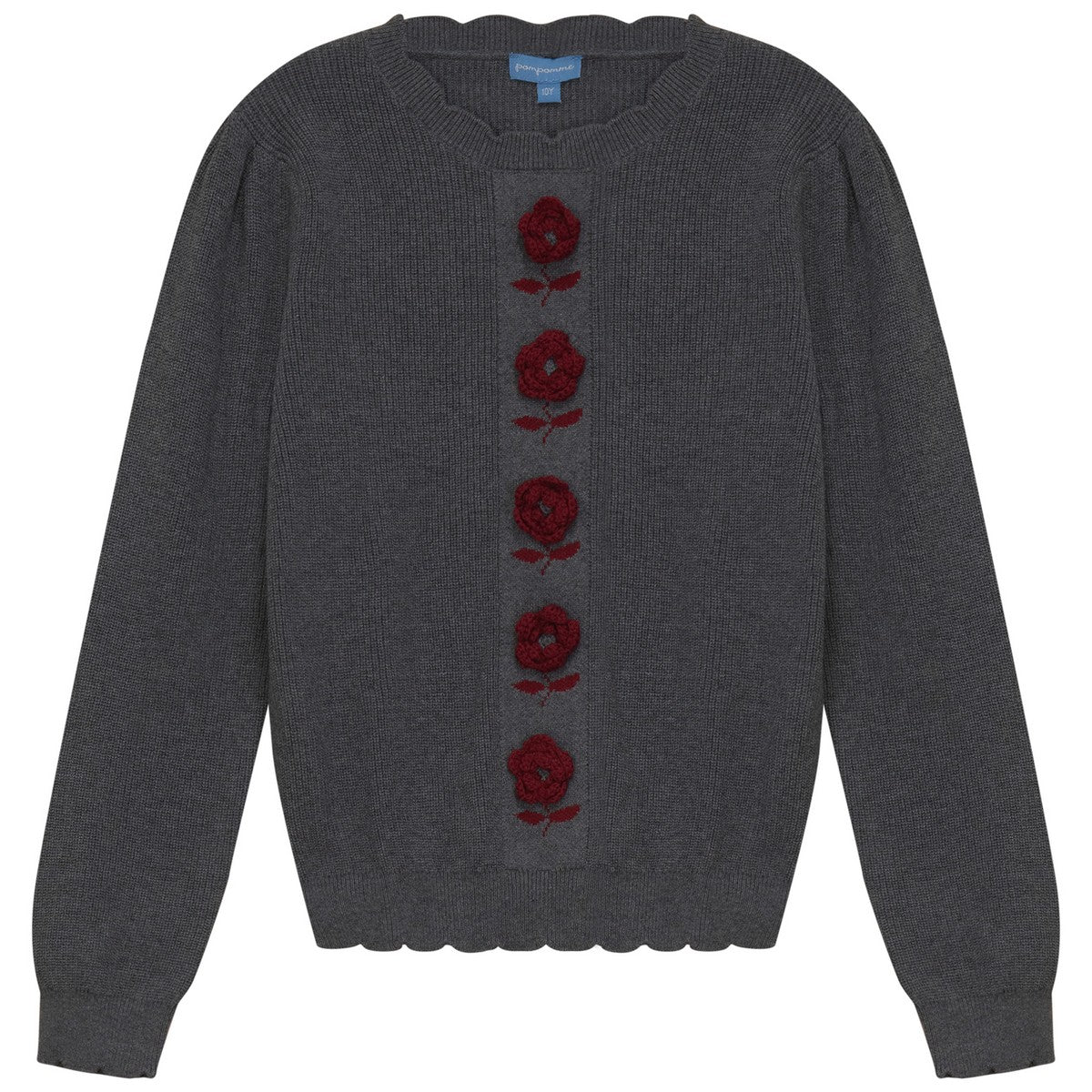 Pompomme Grey Embroidered Flower Sweater