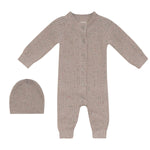 Pompomme Oatmeal Speckled Speckled Onesie With Hat