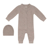 Pompomme Oatmeal Speckled Speckled Onesie With Hat