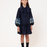 Piccola Ludo Garden Blue Flower Embroidered Pandoro Dress