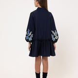 Piccola Ludo Garden Blue Flower Embroidered Pandoro Dress