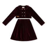 La Nina Burgundy Velvet Double Breasted Blazer Set