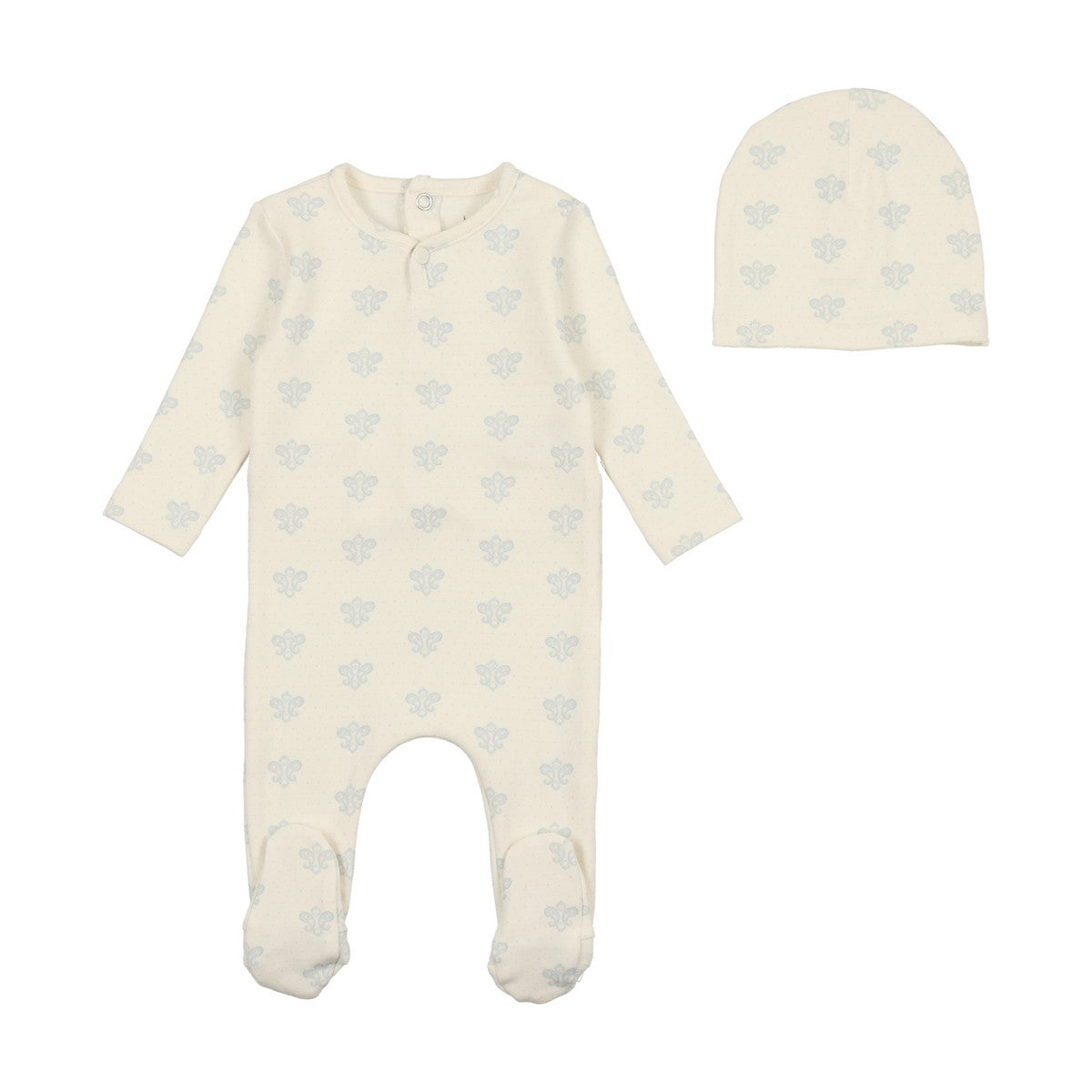 Bee & Dee White/Blue Paisley Footie with Beanie 