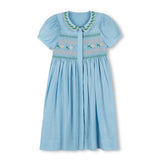 Papillon Light Blue Embroidered Smock Detail Dress