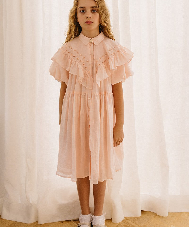 Petite Amalie Soft Pink Linen Shawl Collar Dress