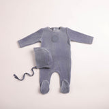 Bee & Dee Nightshadow Blue Plaquette Velour Footie Set