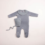 Bee & Dee Ocean Blue Pleated Knit Footie Set