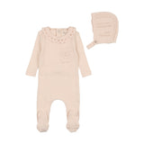 Bee & Dee Champagne Pink Pointelle Knit Collar Footie Set