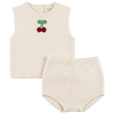 Pompomme Cream Embroidered Cherry Crochet Set