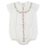 Pompomme White Cross Stitched Embroidered Linen Romper