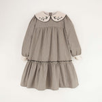 Popelin Black Gingham Embroidered Collar Dress