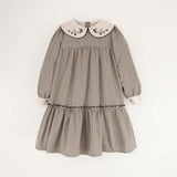 Popelin Black Gingham Embroidered Collar Dress