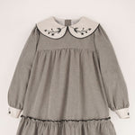 Popelin Black Gingham Embroidered Collar Dress