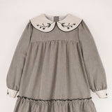 Popelin Black Gingham Embroidered Collar Dress