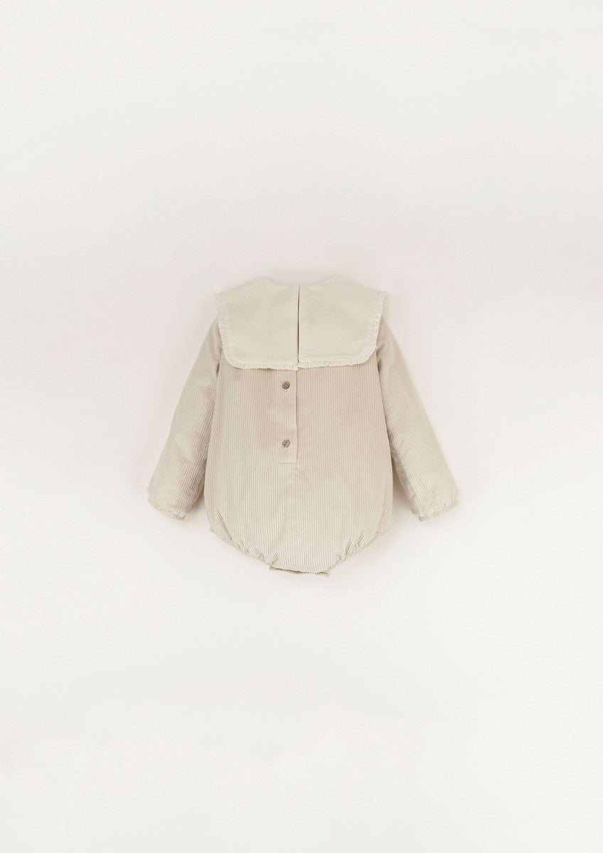 Popelin Off White Embroidered Bib Collar Romper