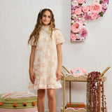 Porter Ivory Tulle Beige Floral Applique Dress
