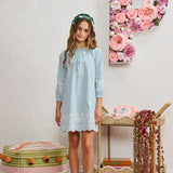 Porter Light Blue Floral Embroidery Dress