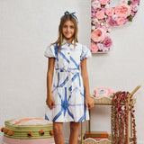 Porter White/Blue Tie Dye Belted Dress