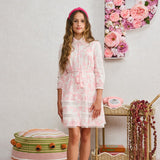 Porter White/Light Pink Floral Applique Dress