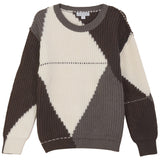 Mann Coffee Color Blocked Argyle Sweater